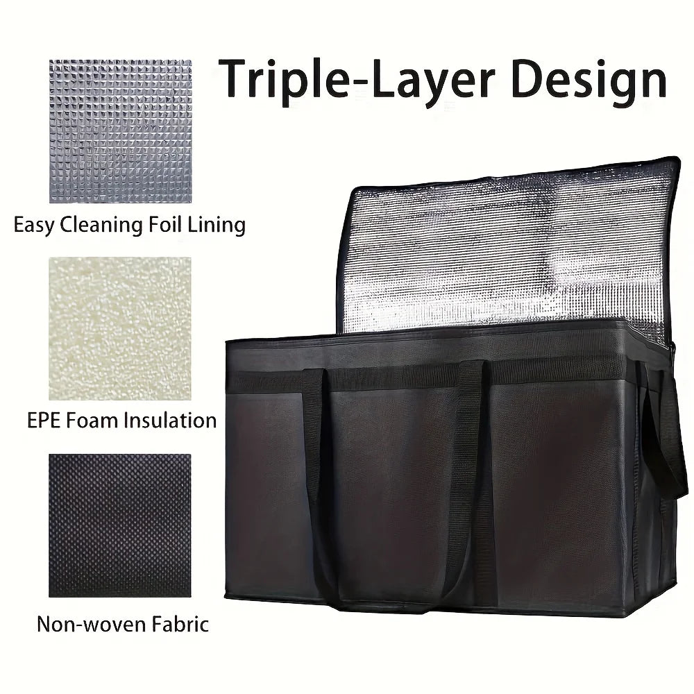 1Pc Portable Insulated Cooler Outdoor Camping Travelling BBQ Catering Materials Zipper Bag Picnic Folding Insulated Bag Tote Bag