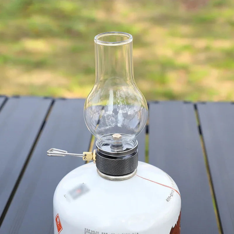 Camping Lamp Portable Gas Candle Light with High Temperature Resistant Glass Atmosphere Light Outdoor Hiking Backpacking Picnic