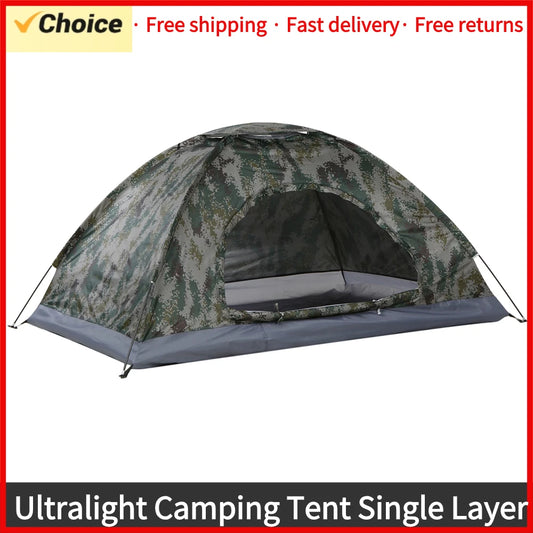 Ultralight Camping Tent Single Layer Portable Camouflage Tent Anti-UV Coating UPF 30+ for Hiking Outdoor Beach Fishing