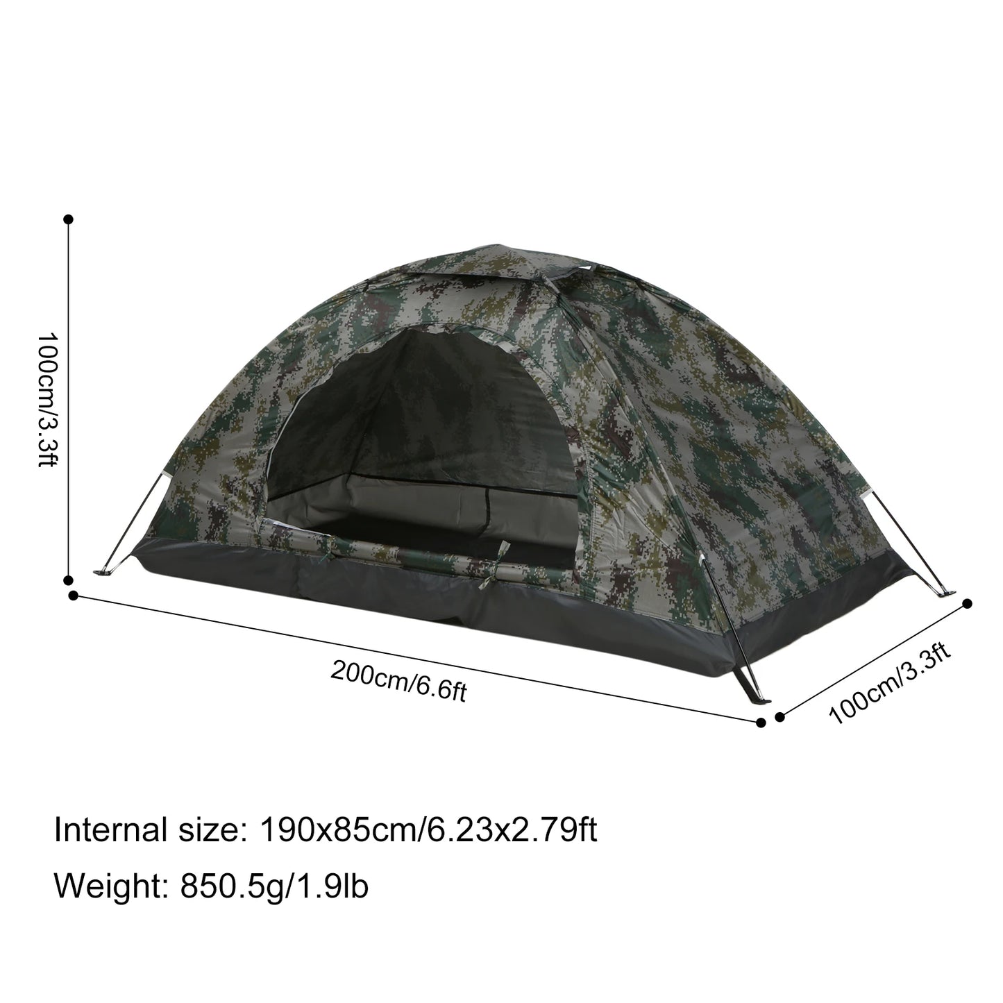Ultralight Camping Tent Single Layer Portable Camouflage Tent Anti-UV Coating UPF 30+ for Hiking Outdoor Beach Fishing