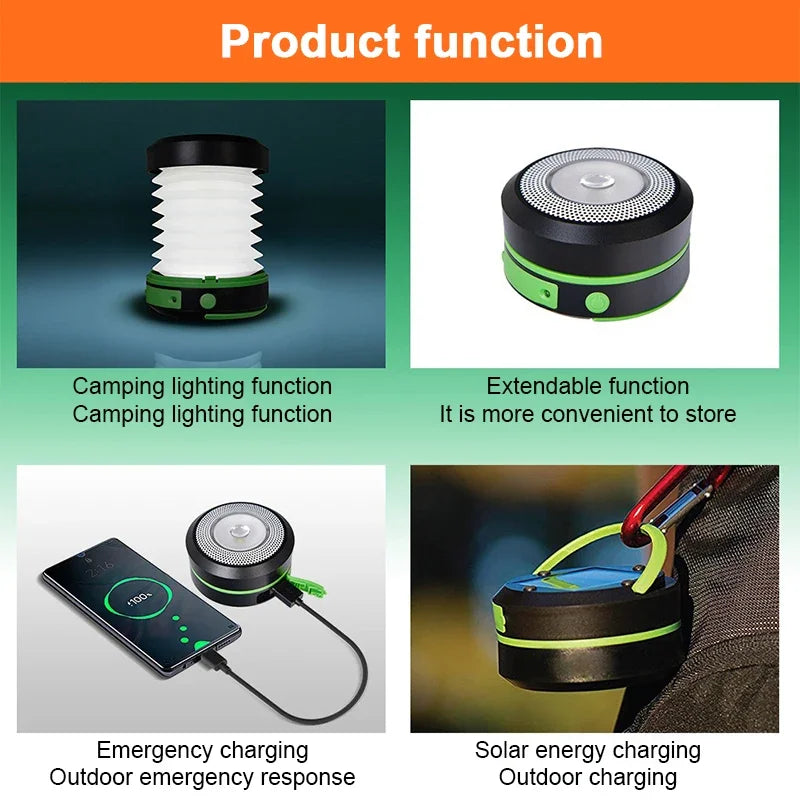 Camping Light Solar Rechargable Foldable Portable Lantern Power Bank Waterproof Flashlight Solar Lamp Camping Outdoor Lamp