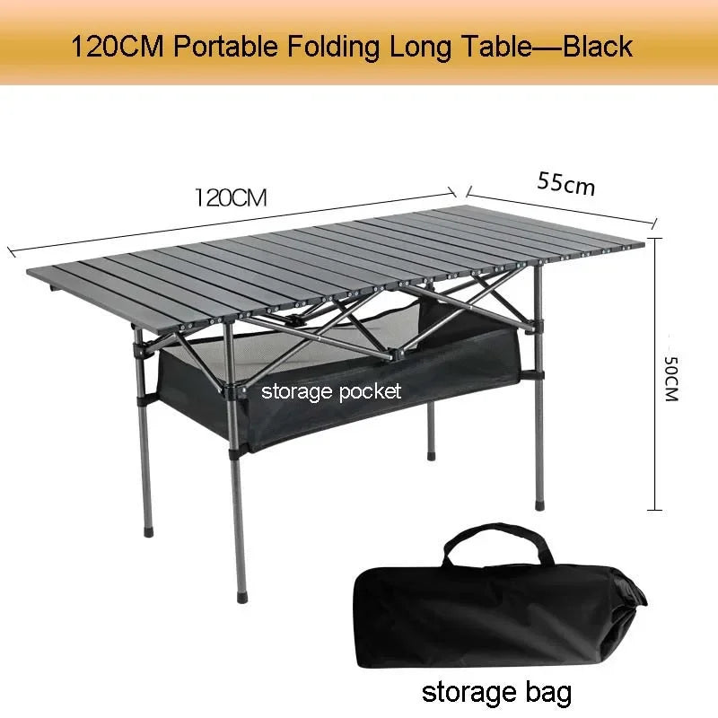 Outdoor Folding Long Table Portable Storage Universal Camping Space Saving Desk Easy To Install with Net Sturdy and Stable Table