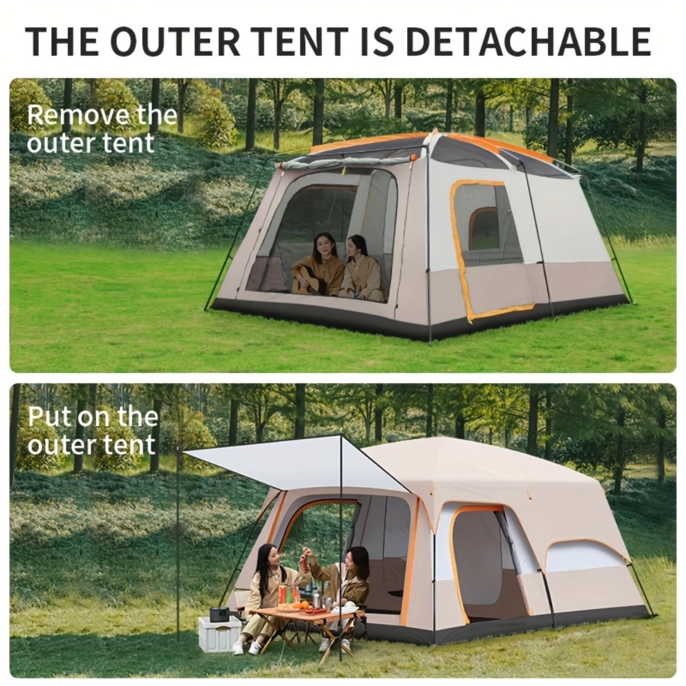 5-8 Person Camping Tent 2 Bedroom 1Hall  Double Layers Oversize Thickened Rainproof Tent Outdoor Family Camp Tour Equipment
