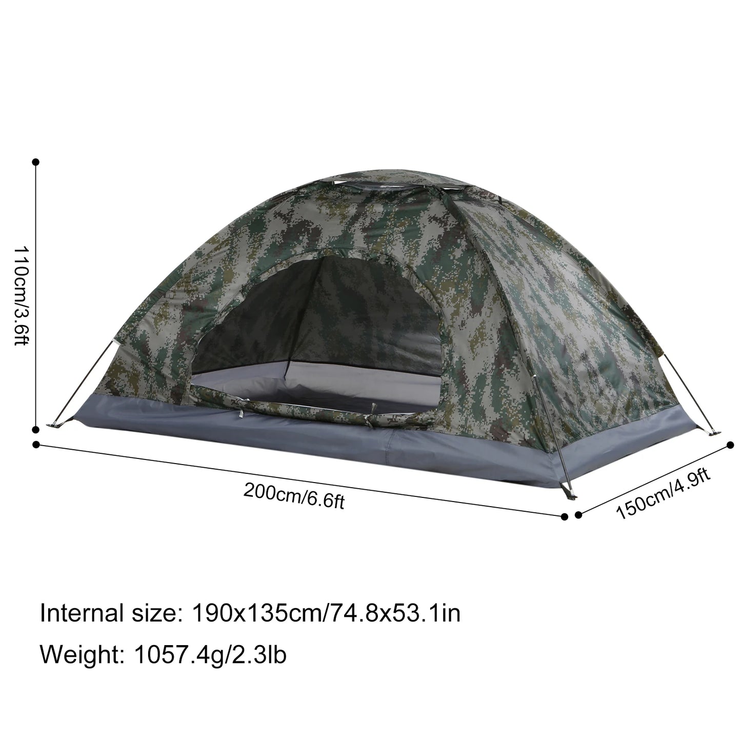 Ultralight Camping Tent Single Layer Portable Camouflage Tent Anti-UV Coating UPF 30+ for Hiking Outdoor Beach Fishing