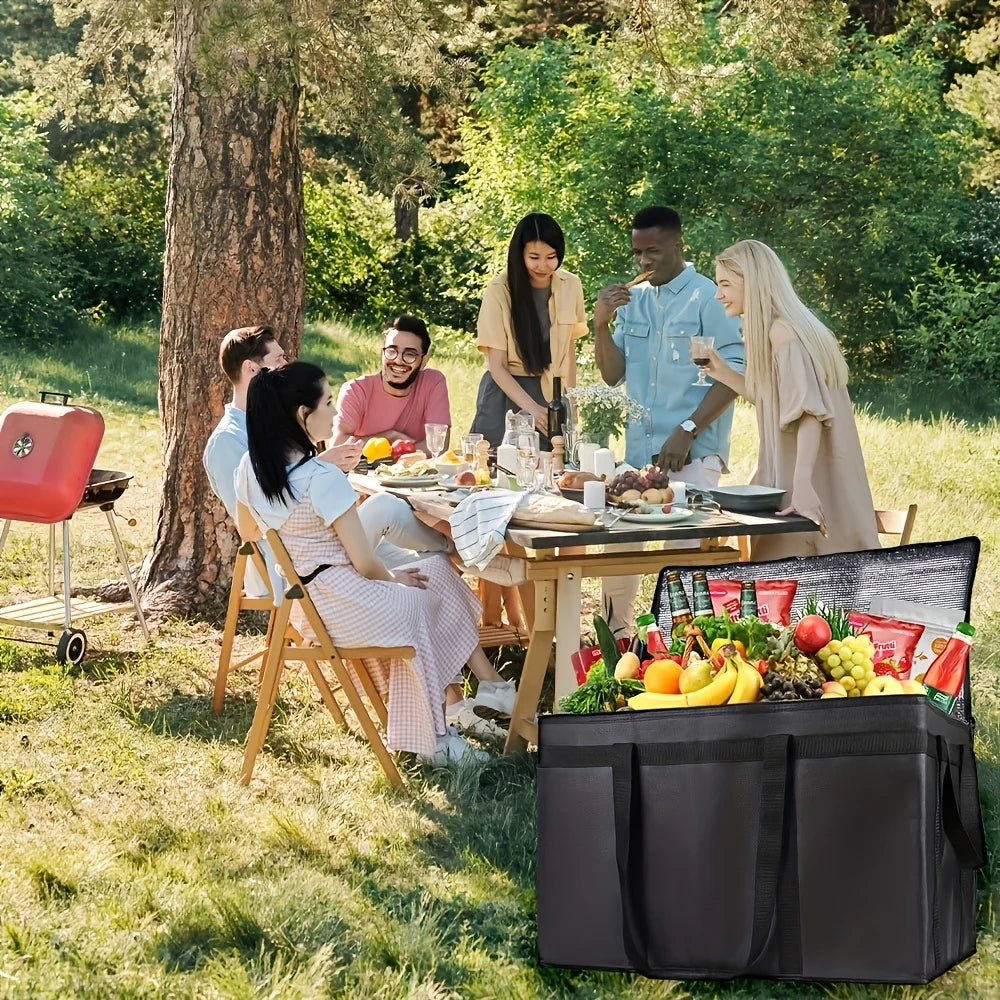1Pc Portable Insulated Cooler Outdoor Camping Travelling BBQ Catering Materials Zipper Bag Picnic Folding Insulated Bag Tote Bag