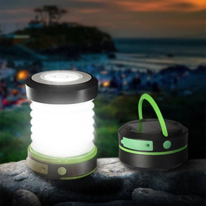 Camping Light Solar Rechargable Foldable Portable Lantern Power Bank Waterproof Flashlight Solar Lamp Camping Outdoor Lamp
