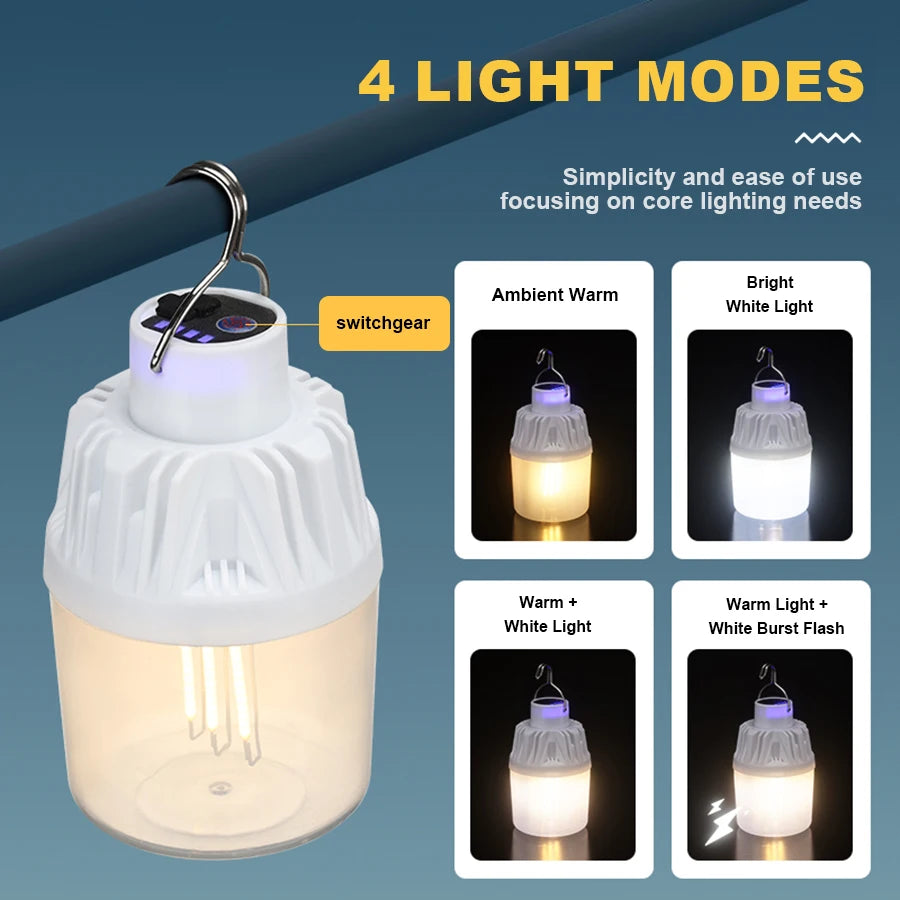 500W LED Camping Lights USB-C Rechargeable Flashlights 4 Lighting Modes Lamp Outdoor Portable Emergency Torch Hanging Lantern