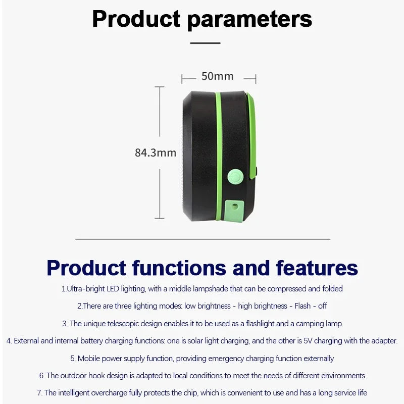 Camping Light Solar Rechargable Foldable Portable Lantern Power Bank Waterproof Flashlight Solar Lamp Camping Outdoor ﻿Lamp