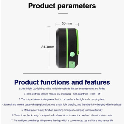 Camping Light Solar Rechargable Foldable Portable Lantern Power Bank Waterproof Flashlight Solar Lamp Camping Outdoor ﻿Lamp