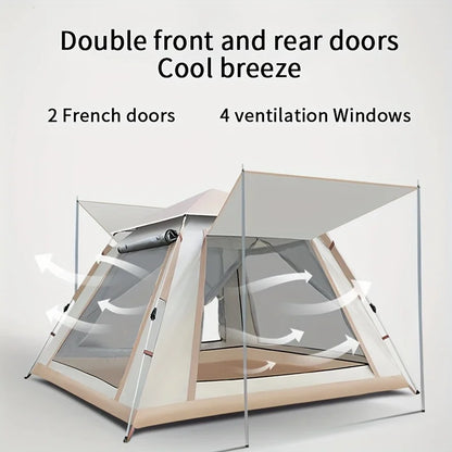 Outdoor Four Person Automatic Pop-up Camping Tent - Quickly Build Portable Tent, Panoramic French Window Tent