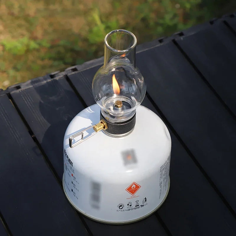 Camping Lamp Portable Gas Candle Light with High Temperature Resistant Glass Atmosphere Light Outdoor Hiking Backpacking Picnic