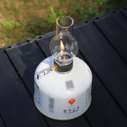 Camping Lamp Portable Gas Candle Light with High Temperature Resistant Glass Atmosphere Light Outdoor Hiking Backpacking Picnic
