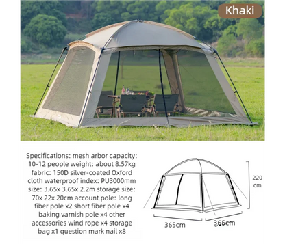 Outdoor Camping Mosquito Nets Tents 6-15 Person Rainproof Silver Glue Sunscreen Beach Picnic Sunshade Canopy Camping Equipment