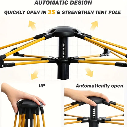 Outdoor Four Person Automatic Pop-up Camping Tent - Quickly Build Portable Tent, Panoramic French Window Tent