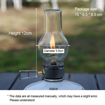 Camping Lamp Portable Gas Candle Light with High Temperature Resistant Glass Atmosphere Light Outdoor Hiking Backpacking Picnic