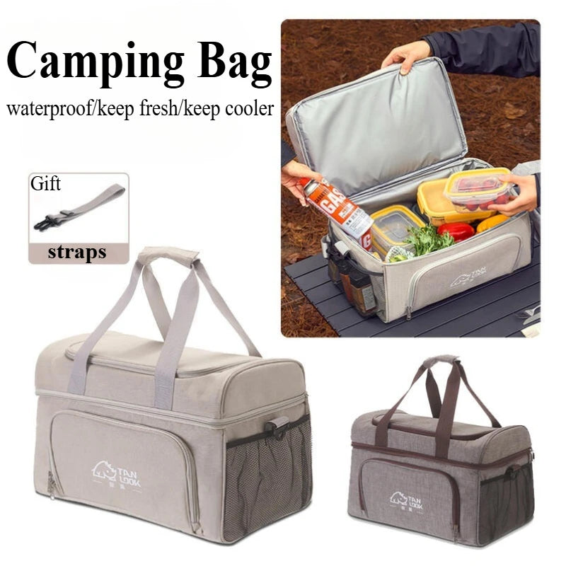 Camping Cooler Bag Large Capacity Waterproof Liner Thermal Insulated Picnic Lunch Bag Family Outdoor BBQ Storage Cooling Box
