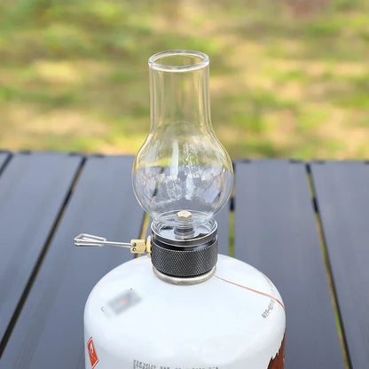 Camping Lamp Portable Gas Candle Light with High Temperature Resistant Glass Atmosphere Light Outdoor Hiking Backpacking Picnic