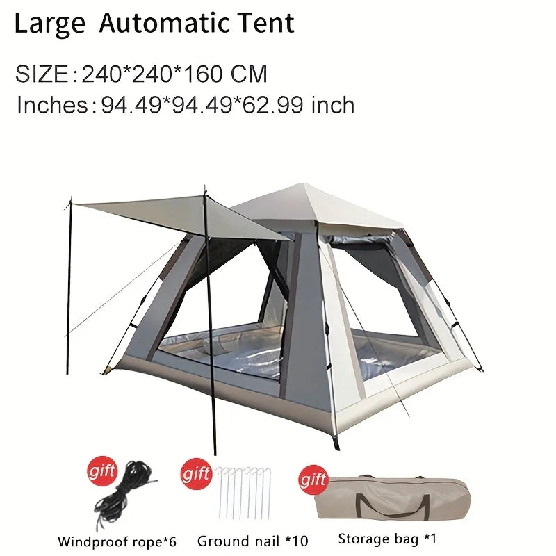 Outdoor Four Person Automatic Pop-up Camping Tent - Quickly Build Portable Tent, Panoramic French Window Tent