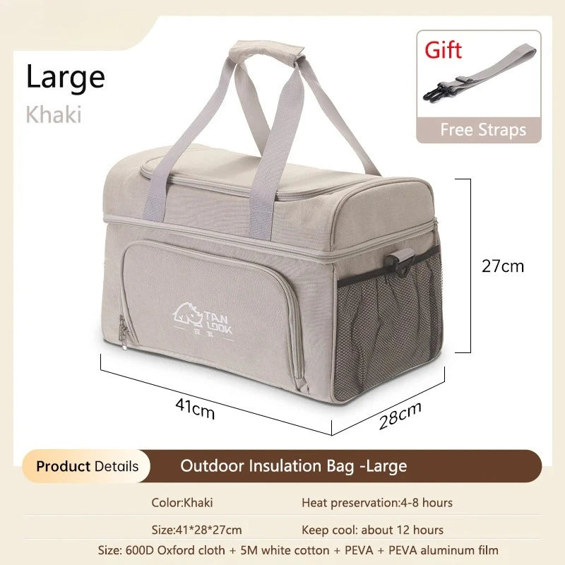 Camping Cooler Bag Large Capacity Waterproof Liner Thermal Insulated Picnic Lunch Bag Family Outdoor BBQ Storage Cooling Box