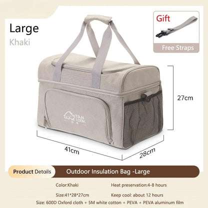 Camping Cooler Bag Large Capacity Waterproof Liner Thermal Insulated Picnic Lunch Bag Family Outdoor BBQ Storage Cooling Box