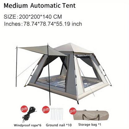 Outdoor Four Person Automatic Pop-up Camping Tent - Quickly Build Portable Tent, Panoramic French Window Tent