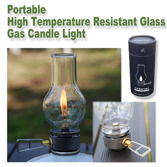 Camping Lamp Portable Gas Candle Light with High Temperature Resistant Glass Atmosphere Light Outdoor Hiking Backpacking Picnic