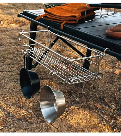 Outdoor Aluminum Table Side Storage Rack Hanging Mesh IGT Table Expansion Bracket Folding Table Extension Basket Folding Rack
