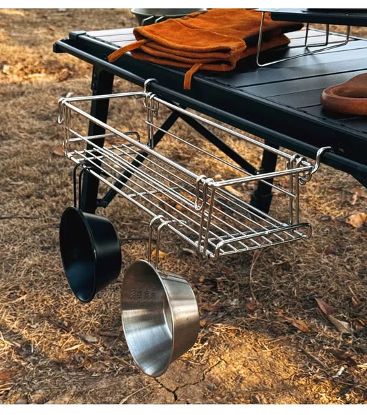 Outdoor Aluminum Table Side Storage Rack Hanging Mesh IGT Table Expansion Bracket Folding Table Extension Basket Folding Rack
