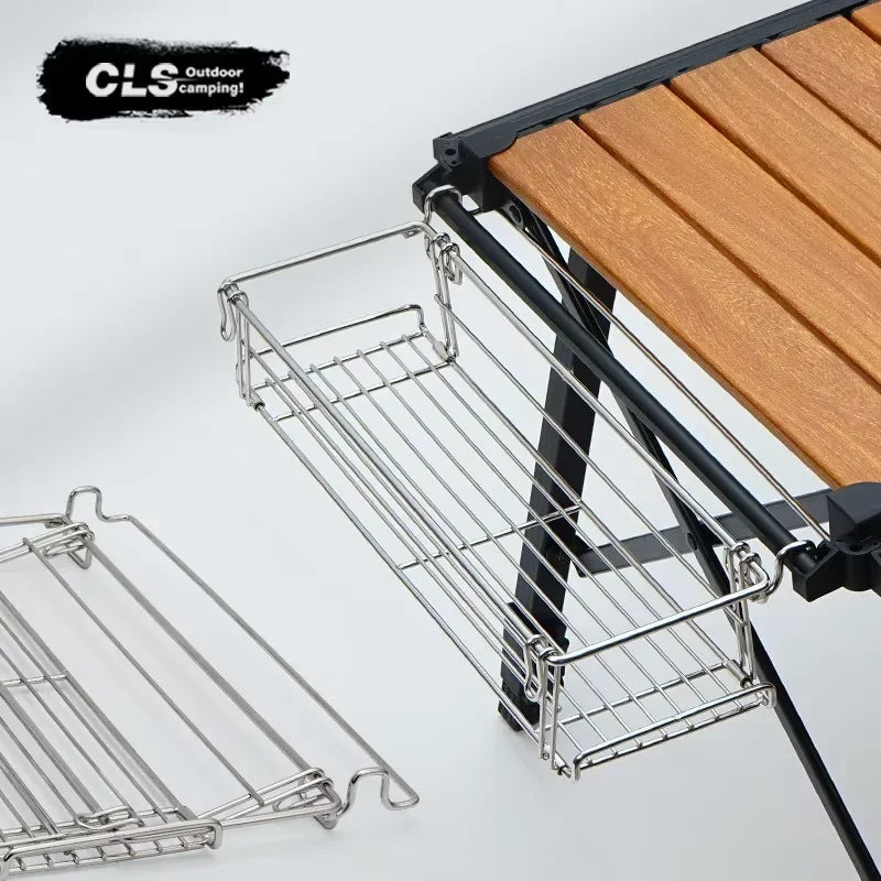 Outdoor Aluminum Table Side Storage Rack Hanging Mesh IGT Table Expansion Bracket Folding Table Extension Basket Folding Rack