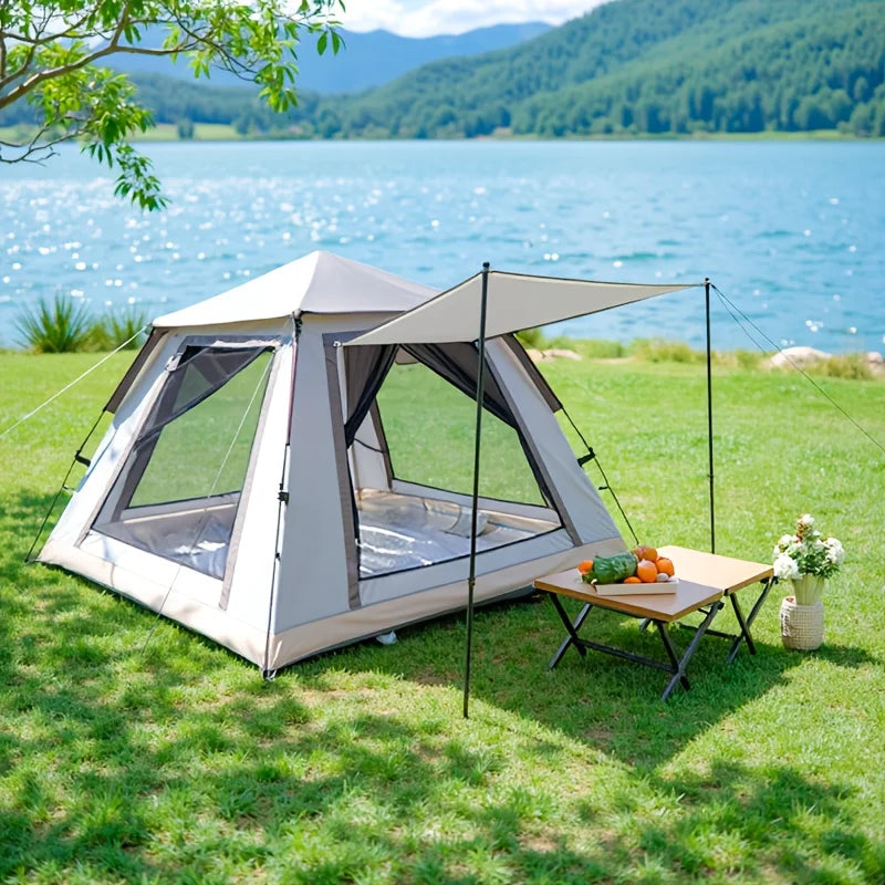 Outdoor Four Person Automatic Pop-up Camping Tent - Quickly Build Portable Tent, Panoramic French Window Tent