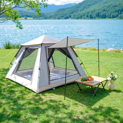 Outdoor Four Person Automatic Pop-up Camping Tent - Quickly Build Portable Tent, Panoramic French Window Tent