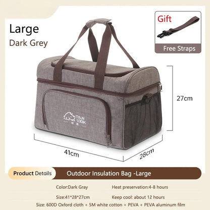 Camping Cooler Bag Large Capacity Waterproof Liner Thermal Insulated Picnic Lunch Bag Family Outdoor BBQ Storage Cooling Box
